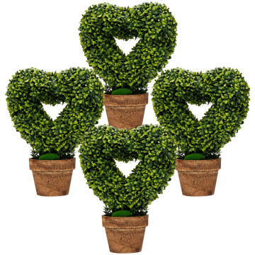 4 Packs 14.5 Inch Mini Artificial Boxwood Topiary Trees with Heart Shape