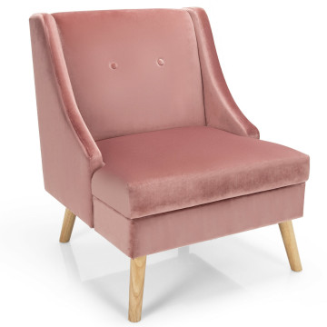 Velvet Wing Back Accent Chair with Rubber Wood Legs and Padded Seat for Living Room