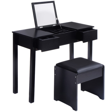 Vanity Makeup Dressing Table Set with Flip Top Mirror and Cushioned Stool