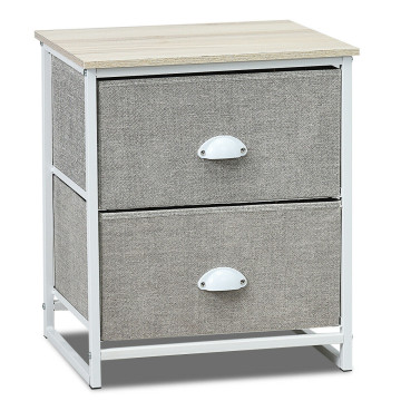 Sturdy Steel Frame Nightstand with Fabric Drawers