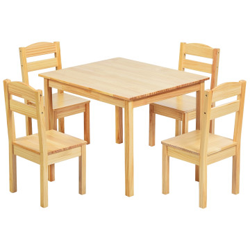 5 Pieces Kids Pine Wood Table Chair Set