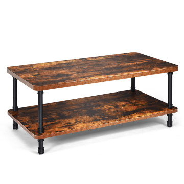 Industrial Vintage Coffee Table with 2-Tier Storage Shelf