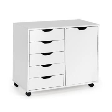 5-Drawer Rolling Storage Cart with Side Cabinet