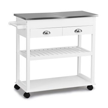 Kitchen Island Cart Rolling Trolley wIth Stainless Steel Flip Top