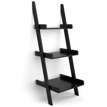 3.7 Ft 3-Tier Wooden Leaning Rack Wall Book Shelf Ladder