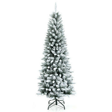 4.5/6.5/7.5 Feet Snow-Flocked Christmas Pencil Tree with Mixed Tips