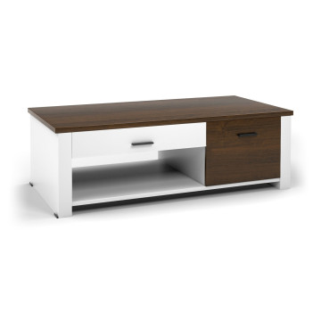 Modern Coffee Table with Front Back Drawers and Compartments for Living Room