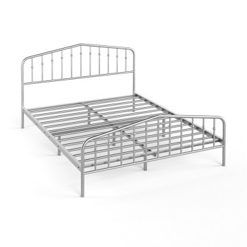 Queen Size Metal Platform Bed Frame with Vintage Headboard and Footboard