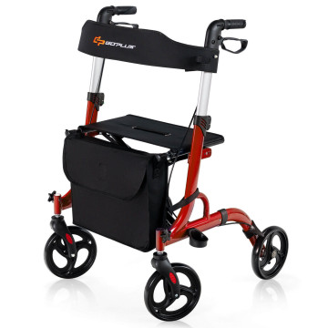 Folding Aluminum Rollator Walker with 8-inch Wheels and Seat