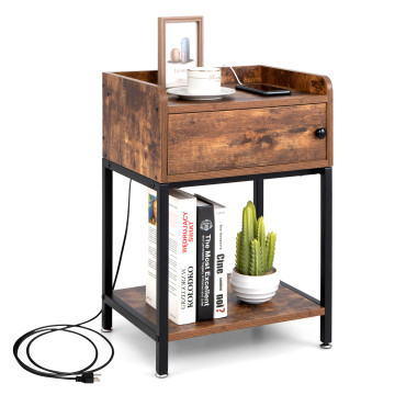 Narrow Side Table with USB Ports and Power Outlets