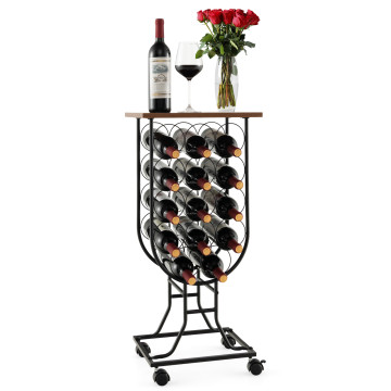 14 Bottles Wine Rack with Detachable and Lockable Wheels
