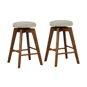 2 Pieces 26 Inch Backless Swivel Barstools with Linen Fabric Seat