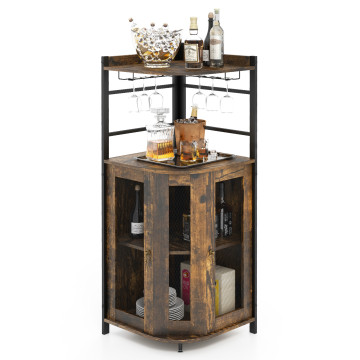 Industrial Wine Rack Wine Bar Cabinet with Storage Shelves - Costway