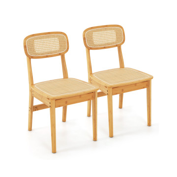 Set of 2 Rattan Dining Chairs with Simulated Rattan Backrest