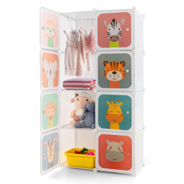 8 Cube Kids Wardrobe Closet with Hanging Section and Doors