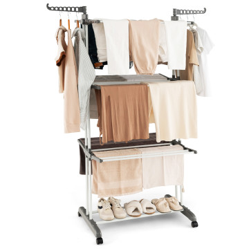 4-tier Clothes Drying Rack with Rotatable Side Wings and Collapsible Shelves