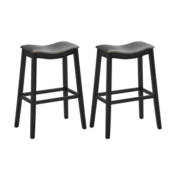29 Inch Set of 2 Backless Wood Nailhead Barstools with PVC Leather Seat