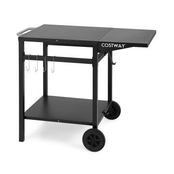 Movable Outdoor Grill Cart with Folding Tabletop and Hooks