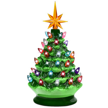 9.5 inch Prelit Hand-Painted Ceramic Battery Powered Christmas Tree