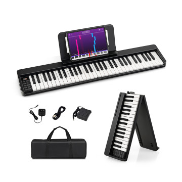 61-Key Folding Piano Keyboard with Full Size Keys and Music Stand