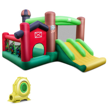Farm Themed 6-in-1 Inflatable Castle with Trampoline and 735W Blower