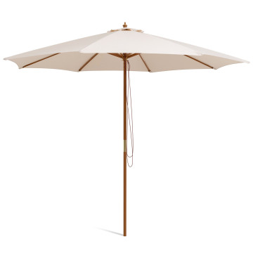 10 Feet Patio Umbrella with 8 Wooden Ribs and 3 Adjustable Heights