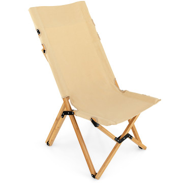 Bamboo Folding Camping Chair with 2-Level Adjustable Backrest