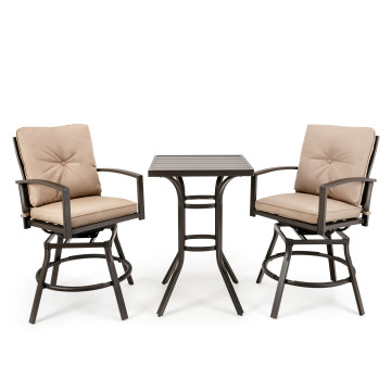 3 Pieces Patio Swivel Bar Table Set with Removable Cushions and Rustproof Metal Frame