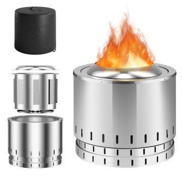 Smokeless Stainless Steel Fire Pit with Ash Pan for Yard Camping