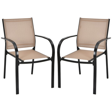 Set of 2 Patio Stackable Dining Chairs with Armrests Garden Deck