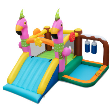  7-in-1 Flamingo Inflatable Bounce House with Slide without Blower