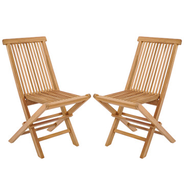 Set of 2 Teak Patio Folding Chairs with High Back and Slatted Seat