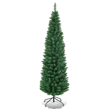 5/6/7/8/9 Feet PVC Artificial Slim Pencil National Christmas Tree with Metal Stand