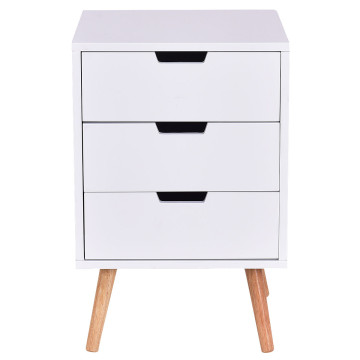 Wood Side End Table Nightstand with 3 Drawers Mid-Century Accent
