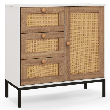 Rattan Sideboard Buffet Cabinet with 1 Door and 3 Drawers