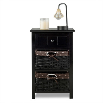 3 Layer 1 Drawer Nightstand End Table with 2 Baskets