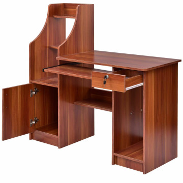 Wooden Computer Desk with Storage Cabinet and Drawer