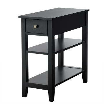 3-Tier End Table with Drawer slideway and Double Shelves
