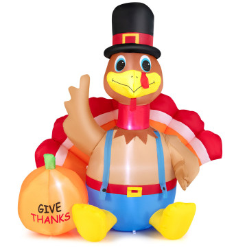 6 Feet Thanksgiving Inflatable Turkey with Pumpkin Fall Harvest Decor with Lights