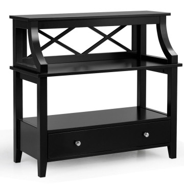 3-Tier Console Table with  a Large Slide Drawer and Storage Shelves