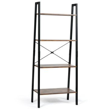 4-Tier Industrial Ladder Shelf with Metal Frame