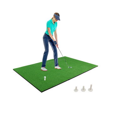 5 x 3 Feet Standard Realistic Golf Practice Hitting Mat with Synthetic Turf and 3 Tees
