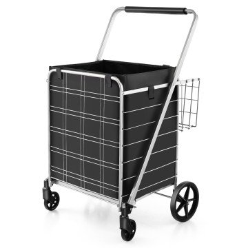 Folding Shopping Cart with Waterproof Liner Wheels and Basket
