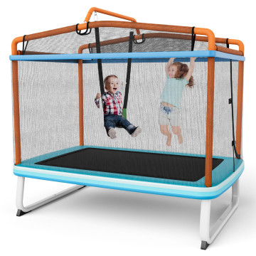 6 Feet Rectangle Trampoline with Swing Horizontal Bar and Safety Net