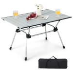 Table de Camping Pliante en Aluminium à Latte Enroulable 89x59x45 CM Table  de Pique-Nique Portable avec Sac de Transport - Costway