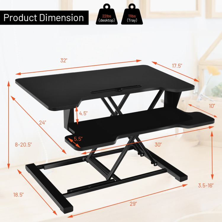Height Adjustable Standing Desk Converter with Removable Keyboard Tray-BlackCostway Gallery View 4 of 12