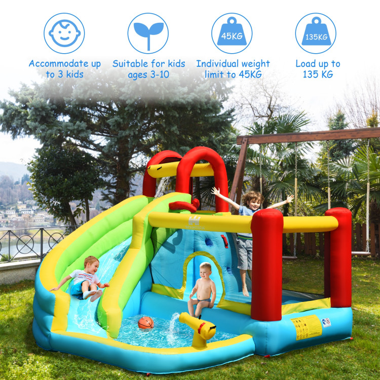 6-in-1 Inflatable Bounce House with Climbing Wall and Basketball Hoop without BlowerCostway Gallery View 3 of 14