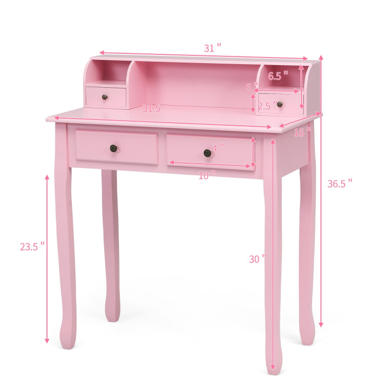Removable Floating Organizer 2-Tier Mission Home Computer Vanity Desk-PinkCostway Gallery View 4 of 12