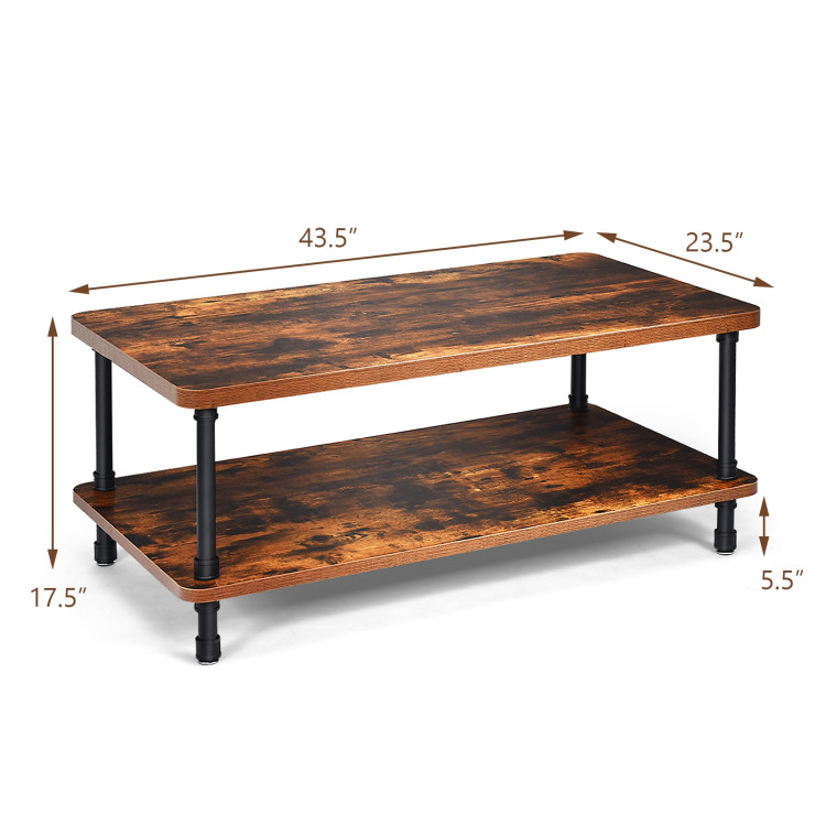 Industrial Vintage Coffee Table with 2-Tier Storage ShelfCostway Gallery View 6 of 11