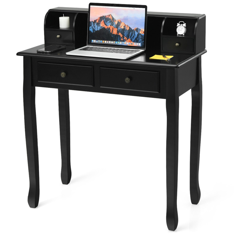Removable Floating Organizer 2-Tier Mission Home Computer Vanity Desk-BlackCostway Gallery View 3 of 12